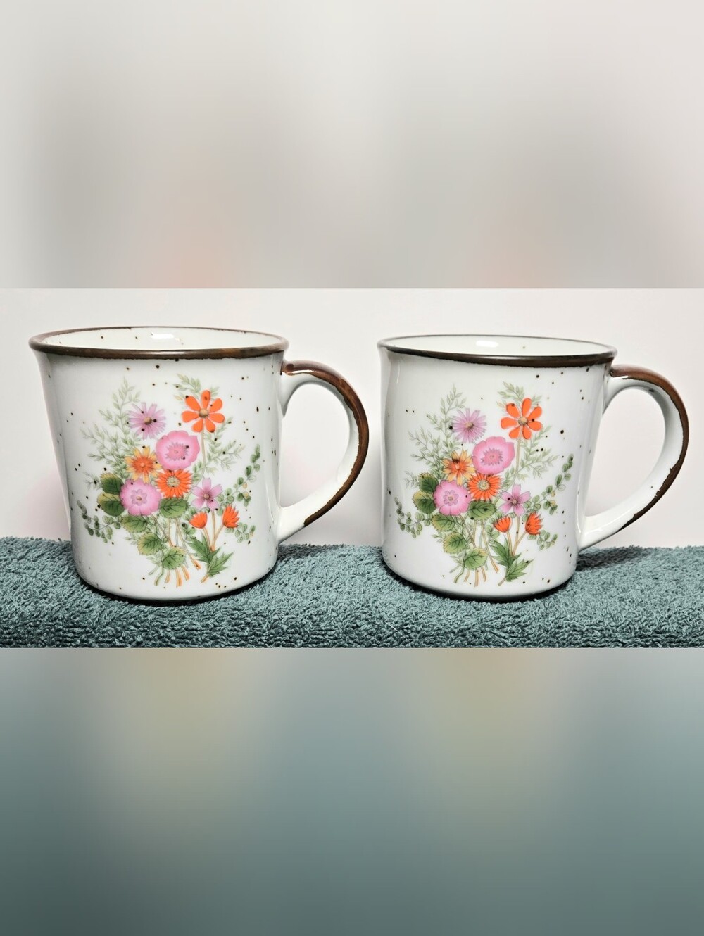 Vintage Japan Wildflower Speckled Coffee Mugs Set of 2